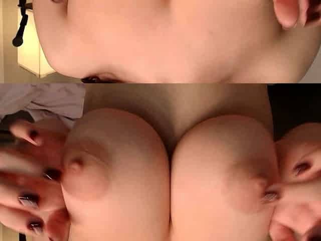 Busty curly brunette with big boobs fucks on couch