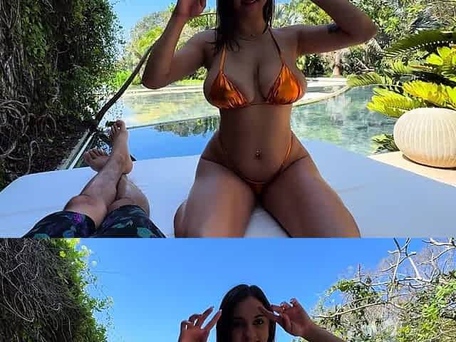 Brunette slut with perfect big boobs is alone