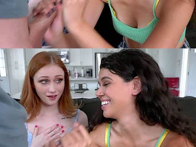 Sexy amateur redhead teen double dildo action