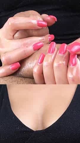 Teen handjob for neighbor and cums on tits