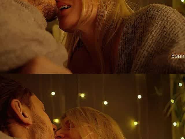 Warm sweaters, cold night, real pair excitement and simultaneous climax