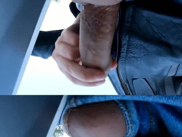 Risky handjob outdoors on the motorbike - cumshot