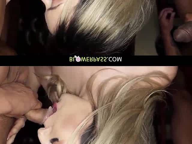 Ravishing Sophia is on her knees in her 1st Blowbang scene