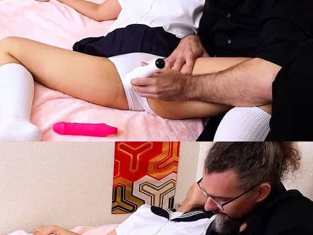 Japanese schoolgirl struggles with anal vibrator up her