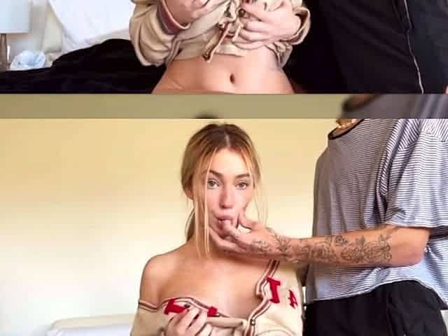 MILF blonde masturbates on the bed