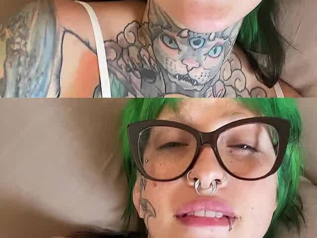 Gothslut has Intensive bang whilst wearing white underware and glasses