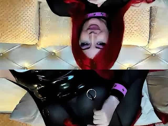 Amateur redhead Jacqueline with glasses masturbates