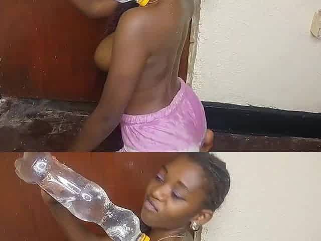 Ebony Afro gal with petite vagina