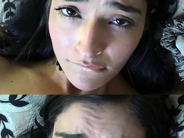 Hot girlfriend footjob with cum in mouth