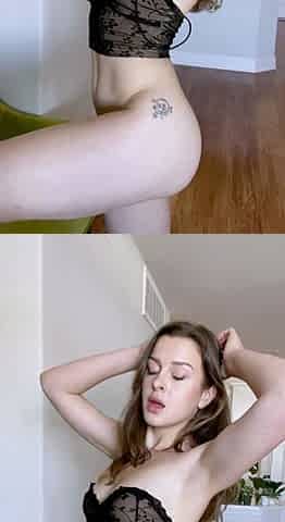 Brunette amateur babe strips off and masturbates