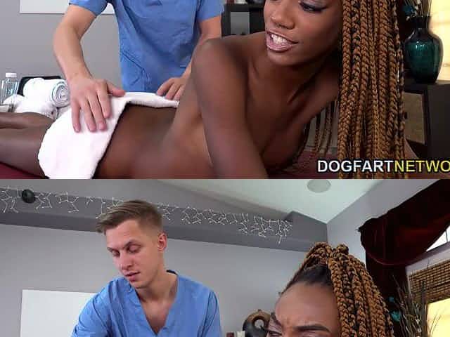 Black babe with jewel anal plug is fucked by hot blooded white guy with huge cock