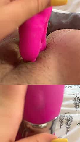 Giant vibrator stuffing my taut cunt