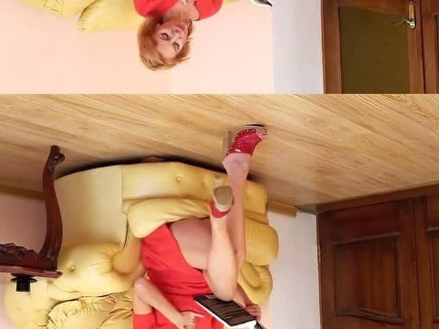 Mature ginger whore Silvia wanna pet her own old pussy after undressing