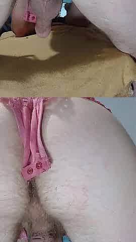 See dad milk his large weenie from behind as his anus puckers in your skimpy underware