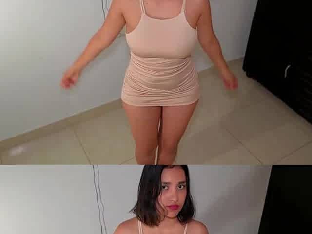 Hawt Colombian puts on the shortest costume to have his penis stuck in her and filled with milk