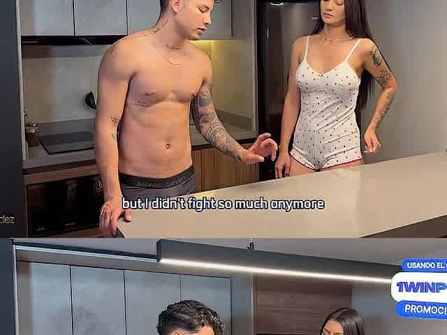 Roommate bangs his teen girlfriend in the kitchen - Danner Mendez & Isabella Toro