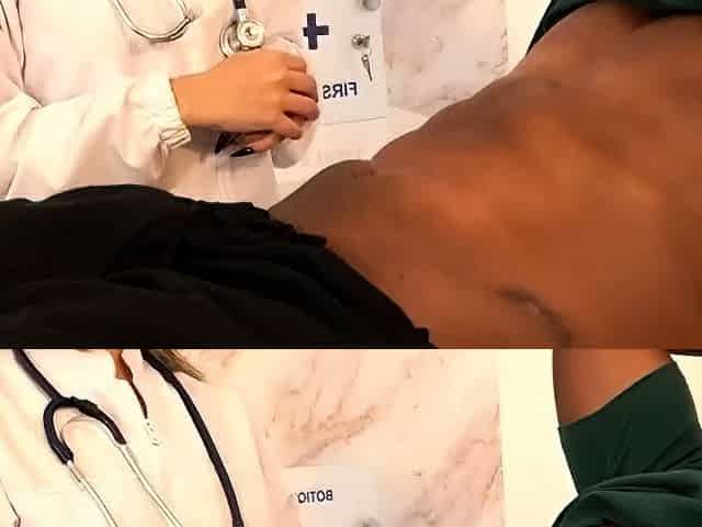 Sexy petite doc Doc Mel treats Boris with BBC.