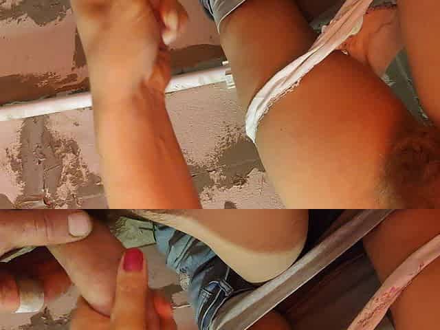 MILF Is Jerking off Her Hairy Pussy and Giving Handjob