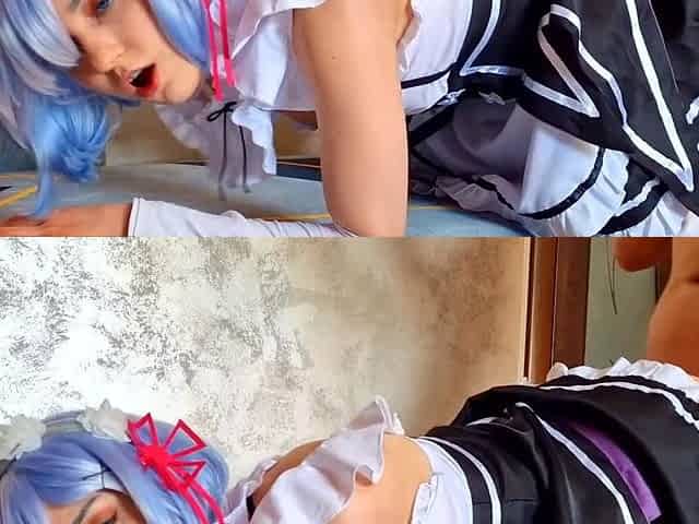 Caught his maid Rem for masturbation and made her have
