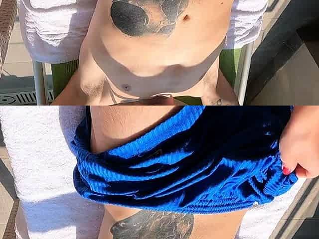 Italian slut gives blowjob on the balcony of the seaside