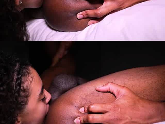 Interracial blowjob for brunette sucking big black cock
