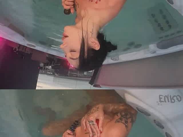 Underwater Jacuzzi Glass Dildo Masturbation Hot Petite Tattoo Model Dora Enjoys Sunset
