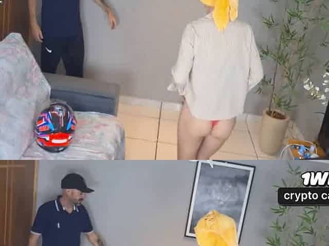 Entregador real takes advantage of delivery guy's fat manstick during wife's messy prank in Brazilian XXX!