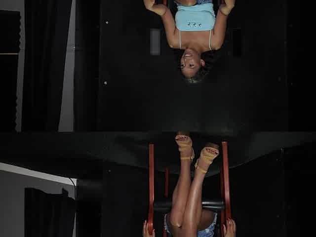 Kitt Lacey, the hot brunette, in a miniskirt at the gloryhole