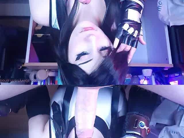 Tifa Lockhart gives deepthroat, giant titties titjob and makes cloud cum with oiled thighjob