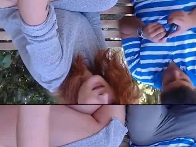 Thick redhead and neighbor have outdoor sex