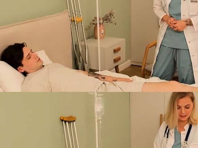 Sexy nurse allows patient to cum inside her taut pussy.