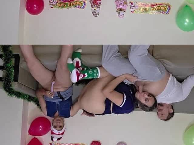 Amoral stepfather celebrates Christmas with his 2 curvy, breasty stepdaughters - Christmas home three-some