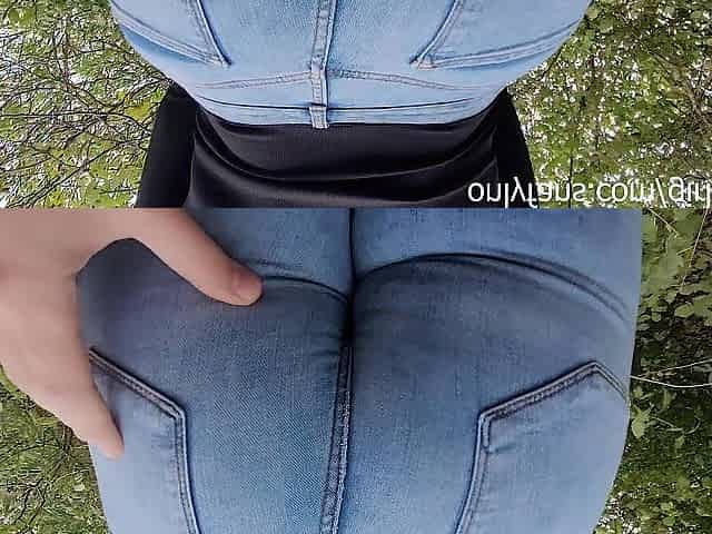 Grabbing Large Butt in Constricted Jeans of Stranger in Public