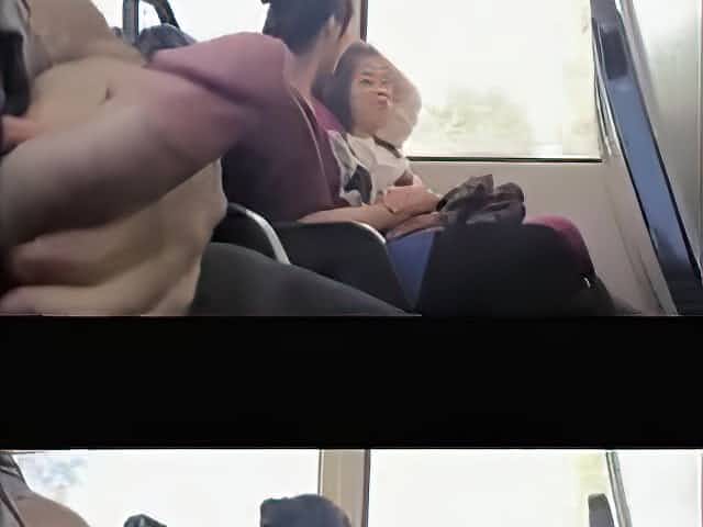 Sweet girls pretend not to see man wank cock in the bus