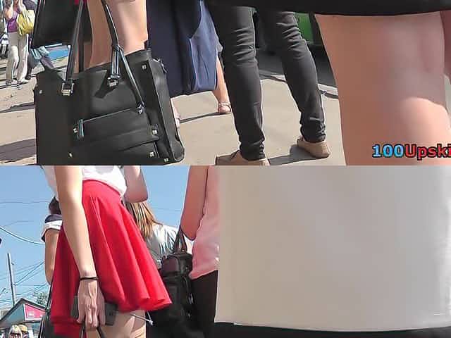 Upskirting g-string footage of a blonde waiting for bus