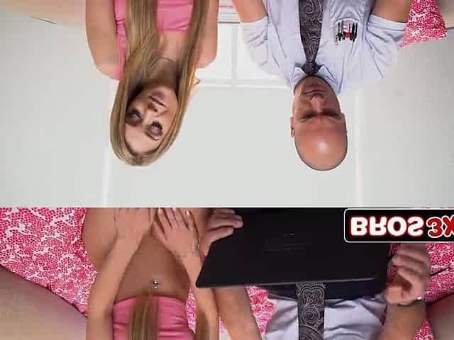 Caught in the Act, Golden-haired Teen Convinces Stepdad for a Coarse Pounding