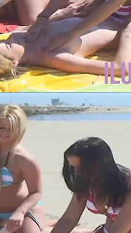 Babes from the beach in group sex playing with toys