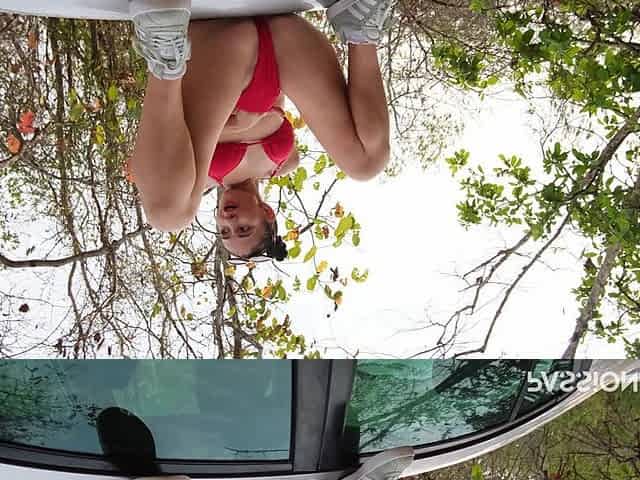 Huge Pee Fountain From Car Roof in Sexy Bikini