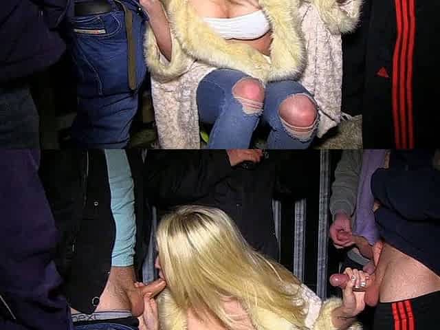 Big tit blonde gives blowjob to big cock