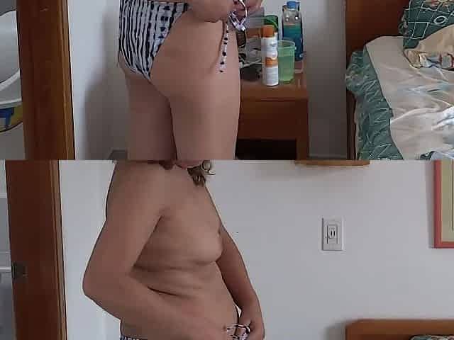 On the beach I wear a bikini and my stepson films me, the large bulge in his swimsuit fascinates me