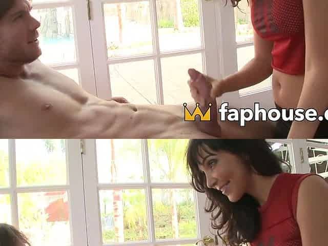 Porn star with huge bra-stuffers playing cowgirl on a
