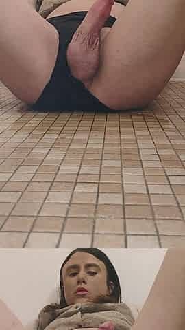 Sitting in pee and masturbating washroom floor!
