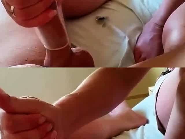 Holiday handjob with cockring