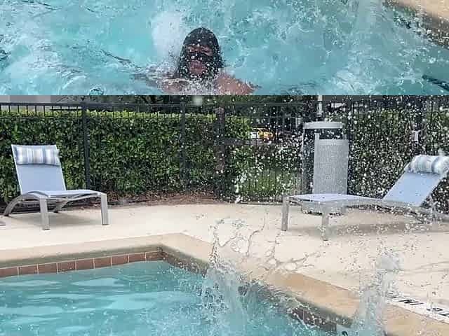 Black megatits in pool