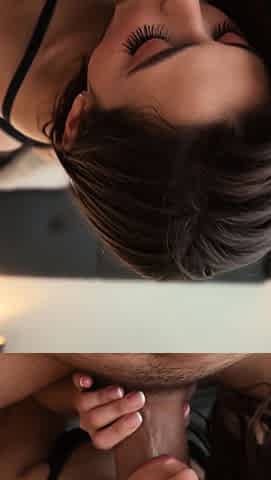 Brunettes deepthroating cock in bedroom beach and bathroom
