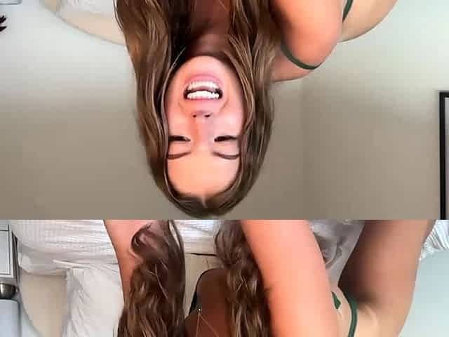 Sexy Brunette Babe Spreads Legs And Masturbates Shaven Twat