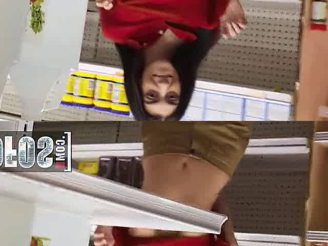MOFOS - Slutty Aubry Babcock Drops To Her Knees In The Store And Sucks Off Her Coworker In Public