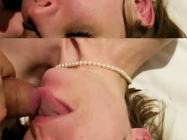 Blonde Babe's Mouthful of Cum