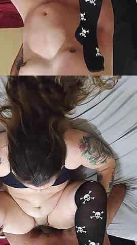 Goth MILF Big Ass Hairy Pussy Small Tits Masturbating Rubbing Guy's Ass Stepping on Dick Fucking Creampie Part 4