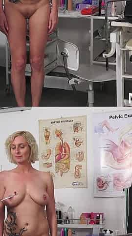 Breast and pussy check-up of hot big busty MILF by freaky doctor
